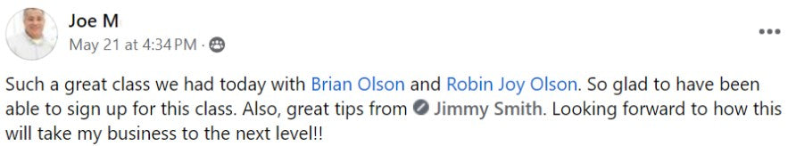 Written testimonial from Joe M.